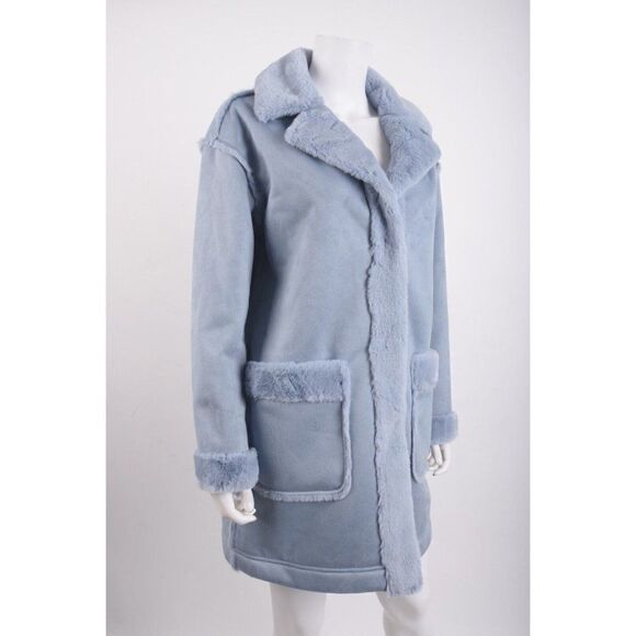 Badgley Mischka Womans Payton Jacket Coat Size S Dusty Blue Faux shearling Defec - Picture 2 of 6